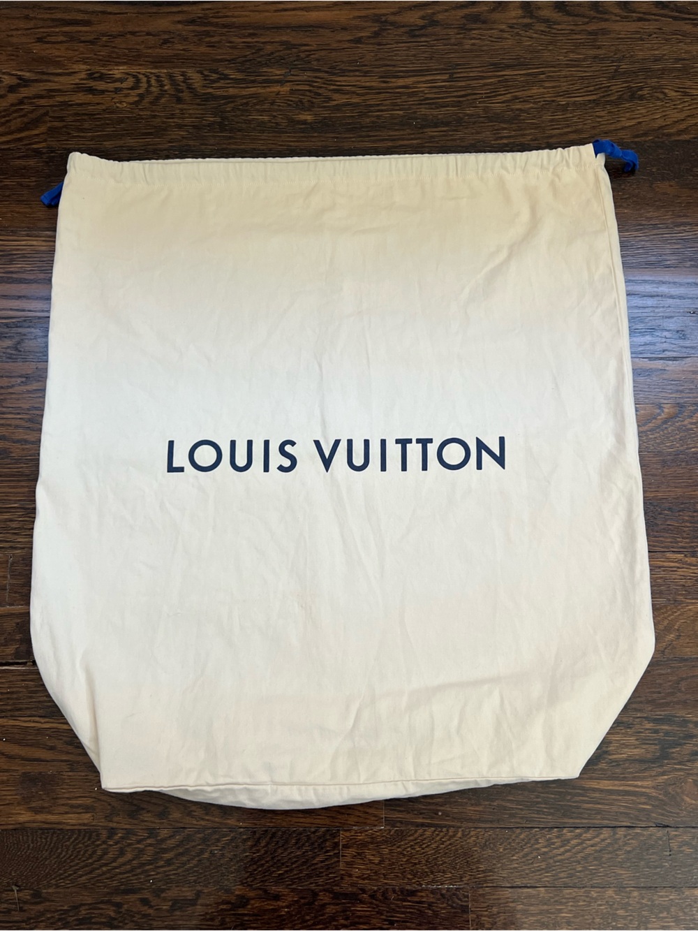 Louis Vuitton XL Cream Dust Bag with Blue Drawstring